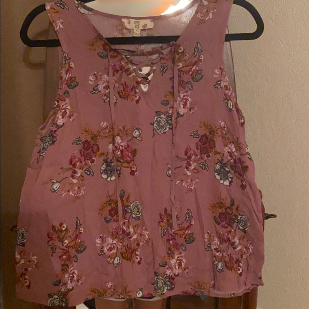 Maroon floral top, sleeveless